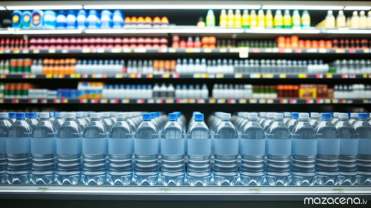 Dažāda izmēra ūdens pudeles plauktā: cenu par litru vērts salīdzināt